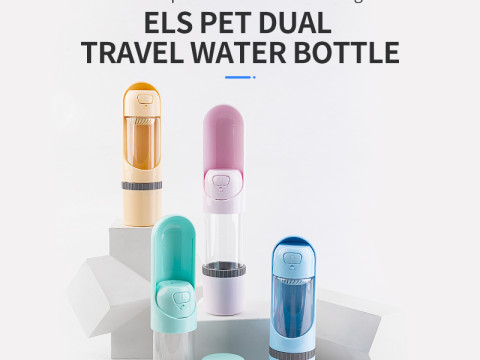 Bouteille d'eau portable 2 en 1 pour animaux avec récipient de nourriture et distributeur d'eau